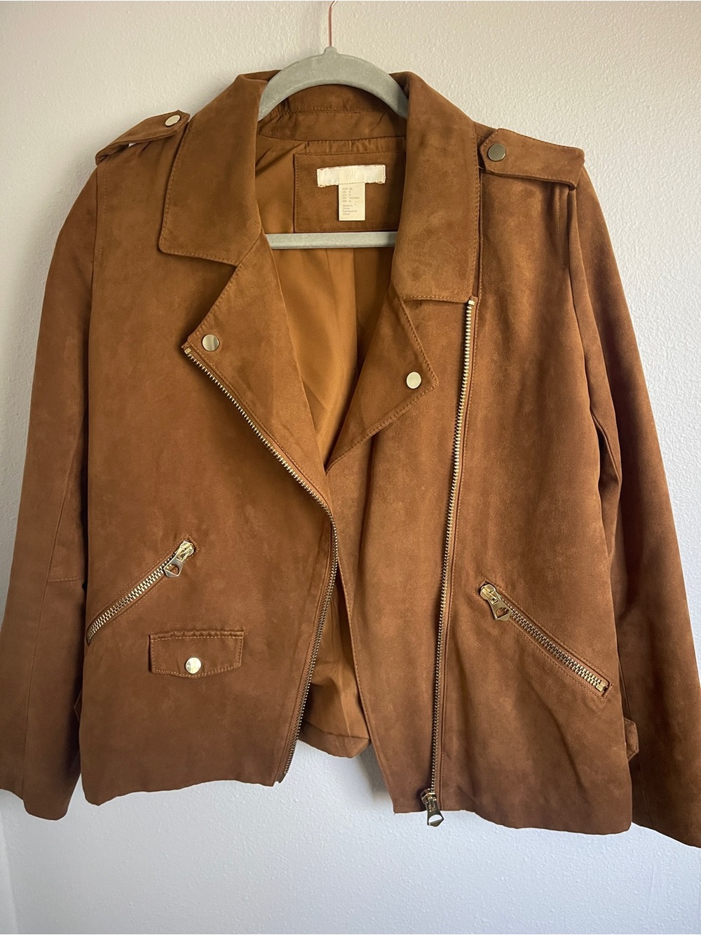Women's Faux Suede Moto Jacket - Brown
